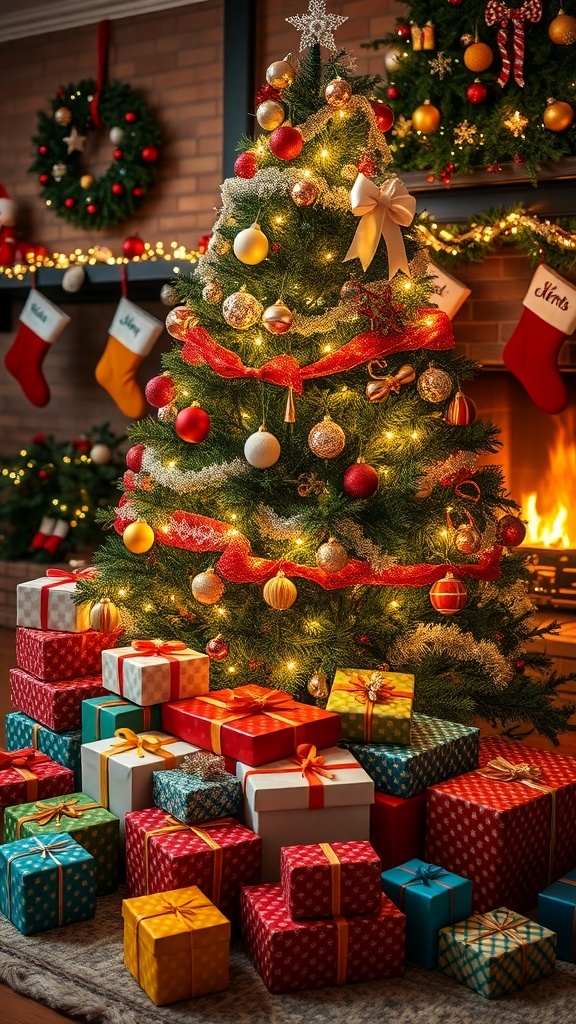 Creative Christmas Gift Ideas for 2025 A festive Christmas scene with a decorated tree and wrapped gifts.